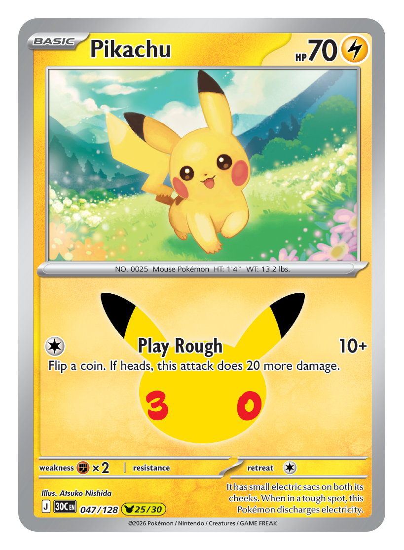 30th Celebration Pikachu card 047 — unique artist illustration
