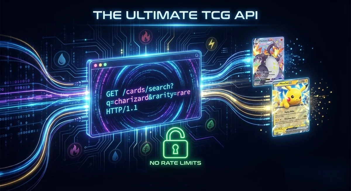 PokéWallet API documentation showing REST endpoints for Pokémon TCG data with code examples